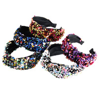 Bandeau à paillettes avec larges bordures et nœud coloré, 1 pièce, accessoires pour cheveux