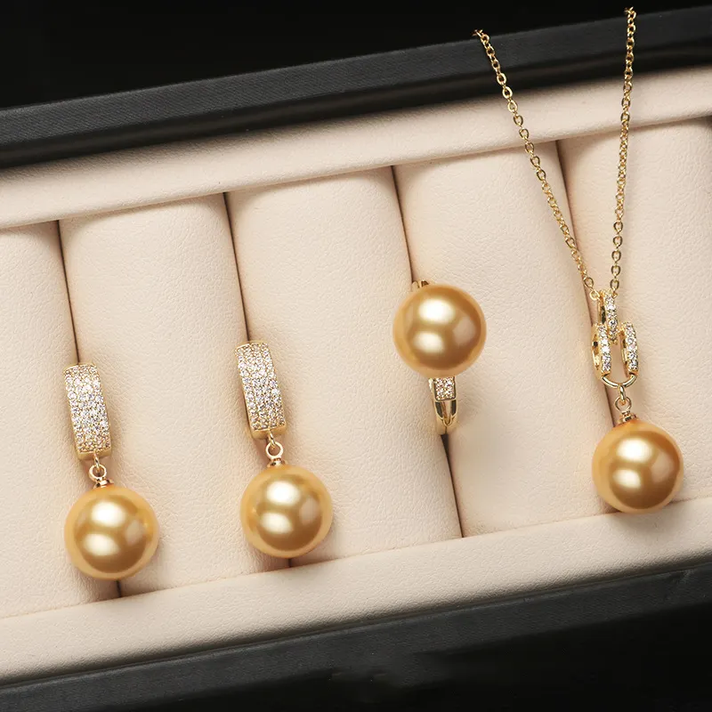 Newest style classic zirconia jewelry 18k gold plated bridal shell pearl jewelry sets for wedding