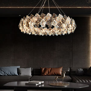 Lustre en cristal moderne simple pour la décoration de salon Tendance Gris fumée avec lampe de taille moyenne - Product Image 1