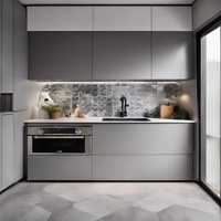 Ensemble complet de meuble de cuisine en bois massif sur mesure avec évier et robinet, design moderne, doté d'un panneau en MDF mélaminé et d'un panier coulissant pour tiroir