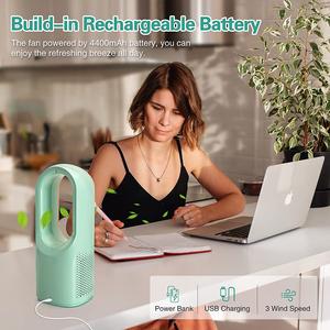 Ventilateur de table intelligent sans pales <span class=keywords><strong>Feigo</strong></span>, en plastique, avec commande numérique, rechargeable par USB-C, faible bruit, pour chambre et bureau - Product Image 2