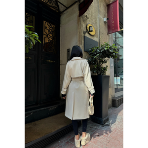 เสื้อโค้ทยาวผ้าหนังกลับสีน้ำตาลสไตล์มินิมอล แขนยาว ทอผ้ากันลม สำหรับผู้หญิง ฤดูใบไม้ร่วง - Product Image 1