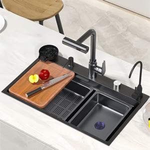 Fregadero de cocina individual de acero inoxidable 304 con diseño de panal de abeja, engrosado, para el hogar, con nano-revestimiento, para lavar verduras - Product Image 1