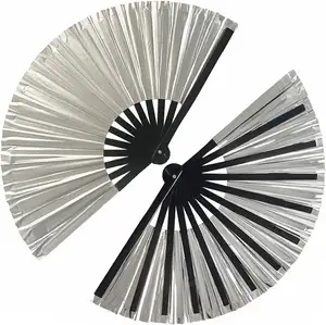 2024 Hot Selling PVC Fan Hand Silver Color Bamboo Ancient Clack Handheld Fan Bamboo For Rave Party