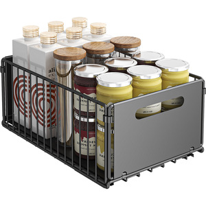 Pull-Out Kitchen Sink Storage <b>Rack</b> with Metal Basket Snack Seasoning Bottle Cabinet Metal Dinnerware Layered <b>Rack</b> - Product Image 1