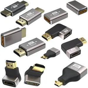 8K HDMI 2.1 pria ke wanita, adaptor ekstensi 8K HDMI mini mikro HDMI 8K sudut kanan 90 270 derajat