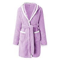 Peignoir chaud en peluche à manches longues et taille élastique pour femme