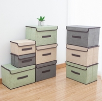 Lot de 2 cubes de rangement pliables en tissu de lin moderne écologique, grande capacité, avec couvercles, forme rectangulaire, pour vêtements