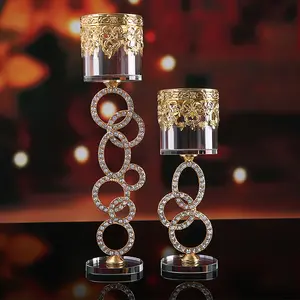 Candelabros de cristal de hierro de Metal de lujo de Venta caliente creativos únicos portavelas altos decorativos para bodas