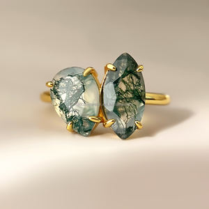 Anillo Ajustable de Latón Clásico de Lujo con Piedra de Ágata Musgosa, Chapado en Oro de 18K, Personalizado para Mujer, Regalo de Aniversario - Product Image 1