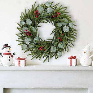 Hot Sale Popular Christmas <b>Wreath</b> Hanging <b>Artificial</b> <b>Wreath</b> with Red Berries and Eucalyptus Leaf Decor for Holiday Home Decor - Product Image 1
