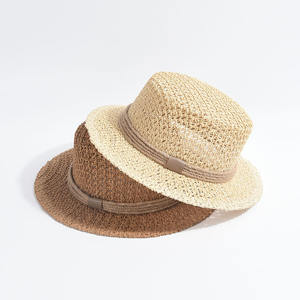 หมวกฟางทรงแบนแบบลำลองสำหรับเดินทางฤดูร้อนหมวกชายหาดมีโพรงกลวงออกชายทะเลวันหยุดที่บังแดดหมวกฟางทำจากกระดาษ - Product Image 2