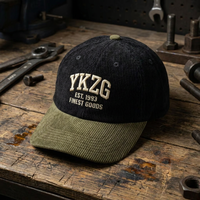 Casquette de baseball YKZG Premium en velours côtelé avec broderie 3D en relief, contrastant vert et jaune, pour l'athlétisme, vente en gros, personnalisable, marque privée