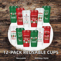 Pickmesh Lot de 12 tasses à café de Noël en gros, gobelets réutilisables de 16 oz avec couvercle, tasses de voyage en plastique, cadeaux de remerciement pour femmes et collègues