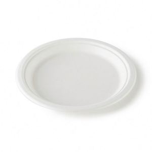 Assiettes, plateaux et boîtes alimentaires ronds blancs moulés en bagasse de canne à sucre recyclée et biodégradable 9''/10''/12'' – Retour à l'école - Product Image 1