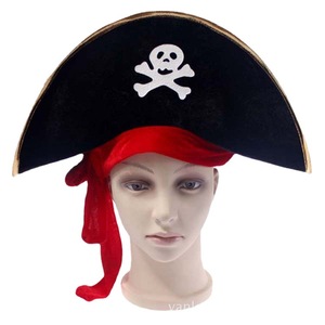 Pirate Hat With Skull Pattern <b>Red</b> <b>Ribbon</b> Costume Prop Halloween Cosplay - Product Image 5