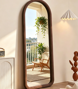GKMZCGT Contemporary Arched Full Length <b>Mirror</b> Brown Velvet Frame <b>Floor</b> <b>Standing</b> 5534L x 2034W Easy Install for Birthday - Product Image 2