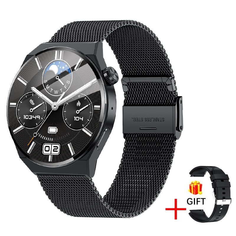 5 mailles noires en acier + bracelet silicone noir