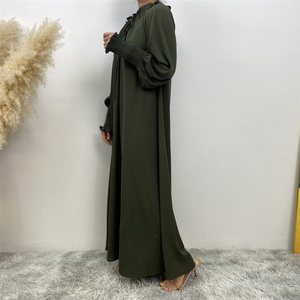 Only 9.9USD Muslim Women's A-line <b>Abaya</b> Dress Simple <b>Plain</b> Color with Adjustable Neck and Frill Elasticated Cuff 6 Colors (6764) - Product Image 6