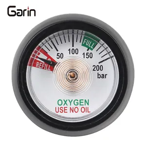 Pengukur tekanan tabung Bourdon Mini 35mm 200bar digunakan untuk Regulator tekanan silinder oksigen portabel medis
