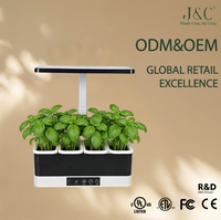 Kit de jardinage intérieur pour herbes aromatiques avec lampe de culture LED à spectre complet 24W, pot hybride 4 compartiments pour terre et eau avec minuterie