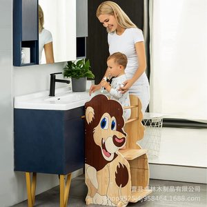 Torre de aprendizaje infantil de madera transfronteriza, escalera para lavarse las manos para bebés, taburete con forma de león, escalón elevador para niños - Product Image 1