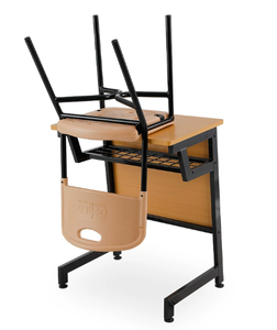 Ensemble table et chaise d'écolier Zoshine Classic Triangle, facile à nettoyer, plateau en <span class=keywords><strong>bois</strong></span>, structure métallique, pour usage scolaire - Product Image 4