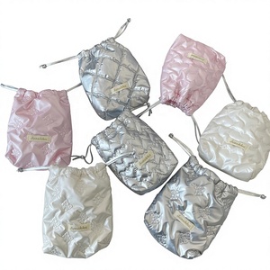 Sac de rangement souple pour appareil photo, rose, blanc, argenté, en PU brillant, pour fille, portable, mignon, avec cordon de serrage, anti-chute, pour activités de plein air - Product Image 1
