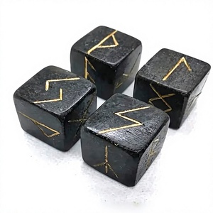 Dados de piedra rúnica Juego de cubos de ágata negra Runas Dados Vikingos Piedra de cristal mineral natural Piedra preciosa Juego de runas al por mayor - Product Image 1