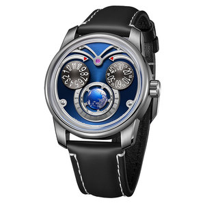 Montres uniques personnalisées, mouvement mécanique automatique NH35, globe terrestre rotatif 24H, cadran bleu lumineux, acier inoxydable 316L SM1093 - Product Image 1