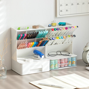 Desktop Storage <b>Box</b> With Slanted <b>Pen</b> Holder Multi Functional Makeup Organizer 4 Layers Standing Type Office Desk Organizer - Product Image 2