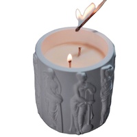 UOBOBO Bougie parfumée en cire de soja 100% avec relief grec 3D, dans un pot en ciment, pour l'extérieur, avec couvercle