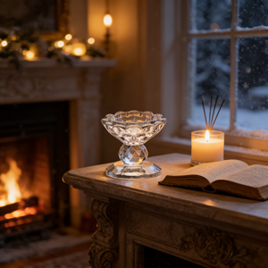 Crystal Faceted Pedestal <strong>Tealight</strong> Candle <strong>Holder</strong>, Clear Glass Votive Candle Bowl for Table Centerpiece - Product Image 3