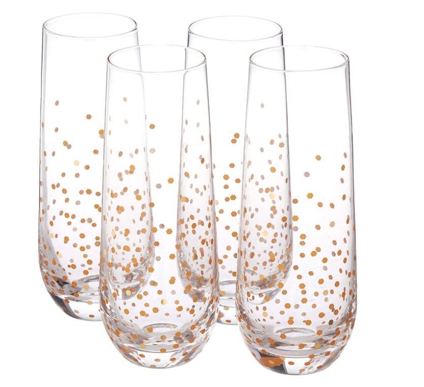 Stemless Champagne Flutes Set of 4 Party Dining Beverage Drinking Wine Glasses, Glassware Cups for Water, Liquor, Whiskey