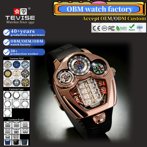 TEVISE Luxury Sport Business Mens Automatic <strong>Watch</strong> with Pointer Dial Stainless Steel Case Silicone Band 5BAR Water Resistance - Product Image 1