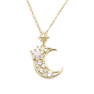 Produttore di gioielli cina Starburst <span class=keywords><strong>Polaris</strong></span> North CZ stella e mezza luna argento 925 collana donna - Product Image 1