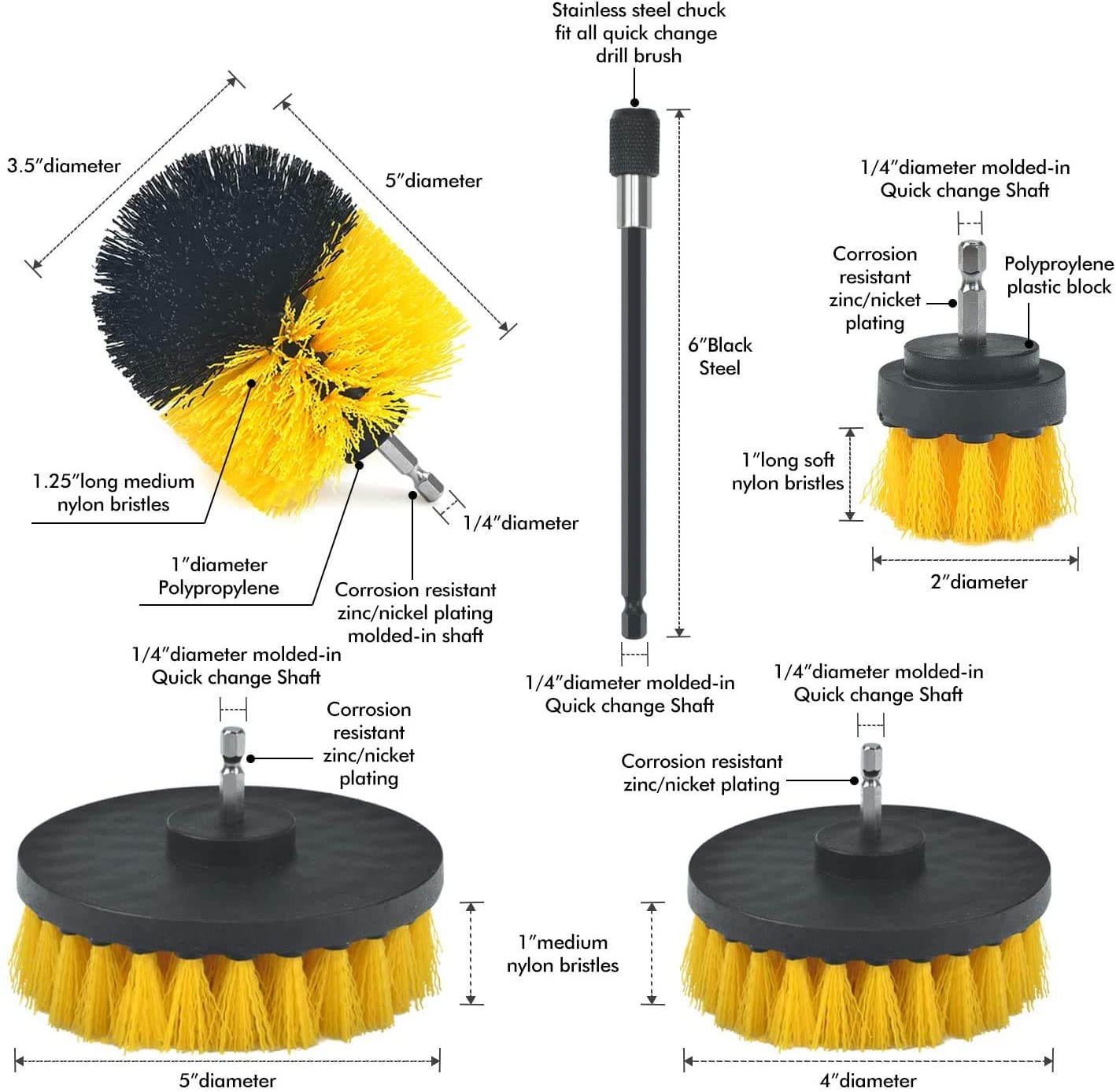 5 Pcs Electric Drill Brush Set PP For Car Cleaning