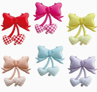 Ballons en aluminium MIQI Ins Pastel Nœud Papillon à motif quadrillé, flottants à l'hélium, en forme de cœur, pour décoration de table de fête romantique, logo personnalisé