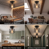 2PCS Lampu Plafon Gaya Industrial Farmhouse Warna Hitam dengan Desain Geometris Berbahan Logam untuk Dapur, Koridor, dan Ruangan (Bohlam Tidak Termasuk)