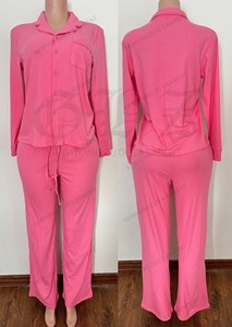 Pigiama da Donna Personalizzato in Morbido Cotone Modal <span class=keywords><strong>a</strong></span> Costine, Completo Homewear Rosa, Set Pigiama da Donna Due Pezzi - Product Image 3