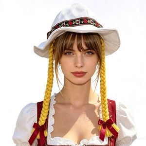 Oktoberfest Bavarian Dress Set with Braided Hat for Women Spring Autumn Festival Wear Broadcloth <b>Tie</b> Back Style Multi-color - Product Image 5