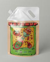 Pochette sur support en plastique imprimée personnalisée buse d'aspiration bec verseur à presser pour usage domestique-stockage de sauce ketchup tomate piment