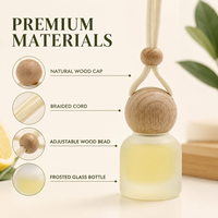 Diffuseur de parfum pour voiture rechargeable à suspendre, flacon en verre givré, bouchon en bois sphérique, 60% de parfum, longue durée