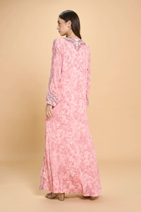 Vestido Kaftán Maxi de Manga Larga para Mujer, Bordado con Hojas Rosadas, Elegante y de Lujo, Personalizado por LEDUO, para Eid - Product Image 3
