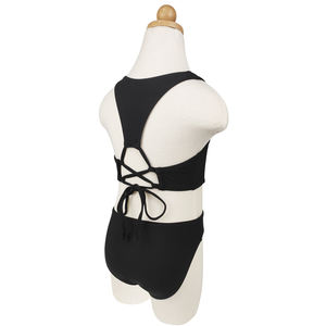 Mới đến cô gái hai mảnh áo tắm cổ điển màu đen criss-cross trở lại Tie-up nhanh chóng khô UPF 50 + Áo Tắm co giãn tắm phù hợp với - Product Image 4