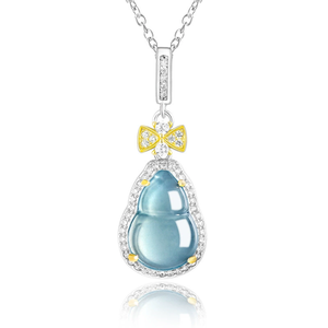Pendentif naturel en jade bleu de qualité A, motif lys d'eau, en argent S925, serti de jade de qualité glace, pour collier de bijoux pour femme - Product Image 4