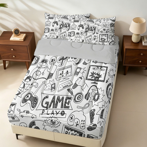Juego de Edredón con Cierre de Cremallera con Diseño de Videojuegos en Blanco y Negro, Juego de Ropa de Cama con Estampado de Control de Videojuegos para Adolescentes Gamers - Product Image 3
