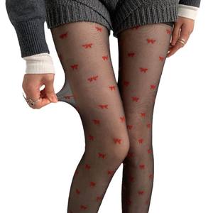Rouge <span class=keywords><strong>Petit</strong></span> Amour Jacquard <span class=keywords><strong>Coeur</strong></span> Point Sheer Sexy Femmes Portant Des Collants Sans Couture Collants - Product Image 4