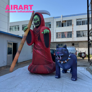 Mascota inflable del mensajero del infierno de alta calidad de 4m de altura con su perro para la decoración del escenario del Festival de Halloween - Product Image 2