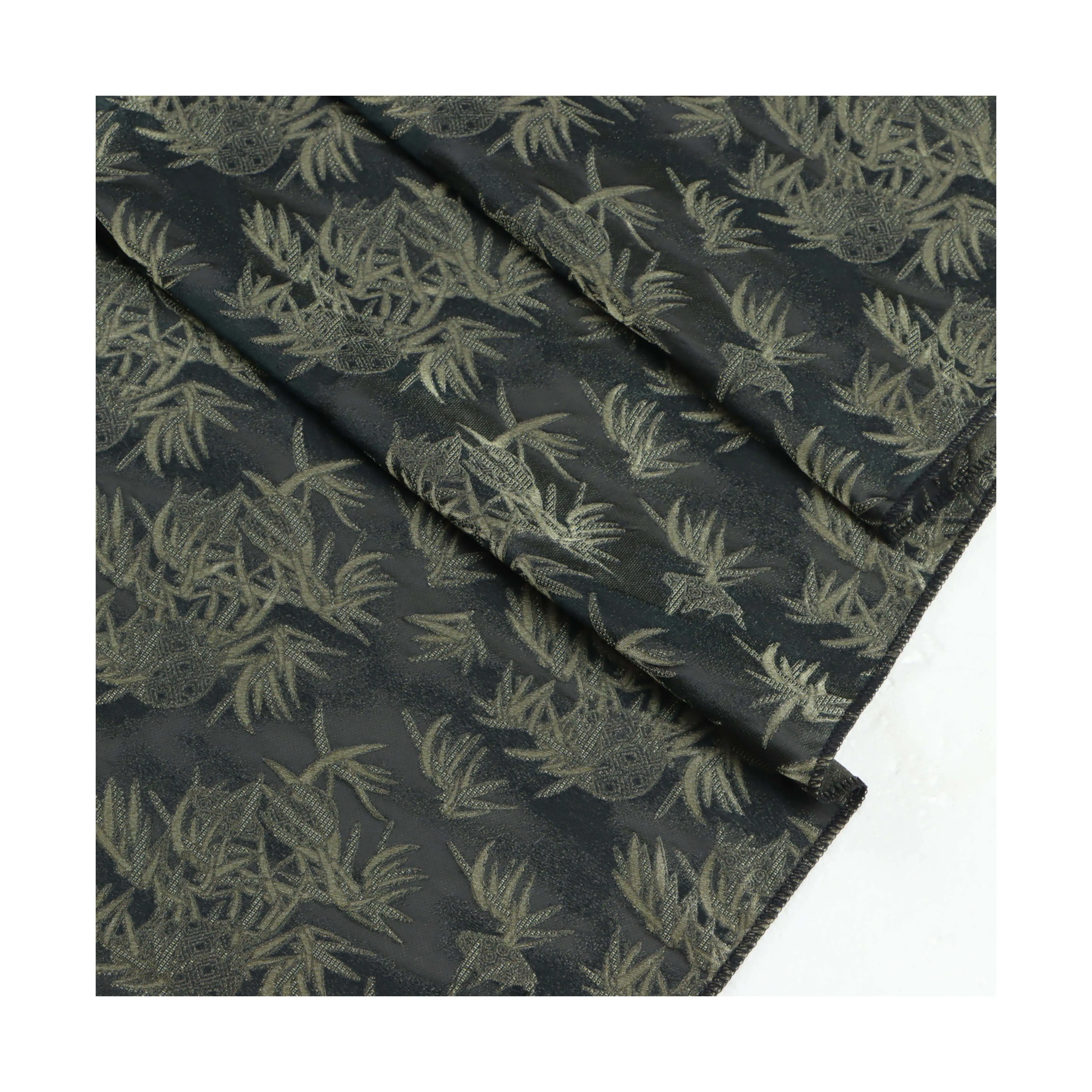 Dark Green New Arrivals 100polyester Fabric Textile Material Wholesale 63" 103GSM Bamboo Leaf Pattern Jacquard Fabric For Shirt